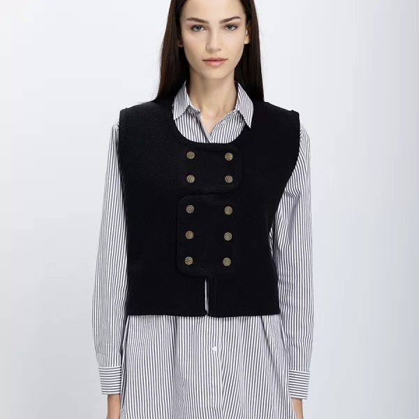 SKATÏE Skatie Γυναικείο Πλεκτό Γιλέκο Με Χρυσά Κουμπιά