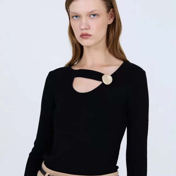 SKATÏE Skatie Γυναικείο Πλεκτό Τοπ Με Διακοσμητικό Κούμπωμα