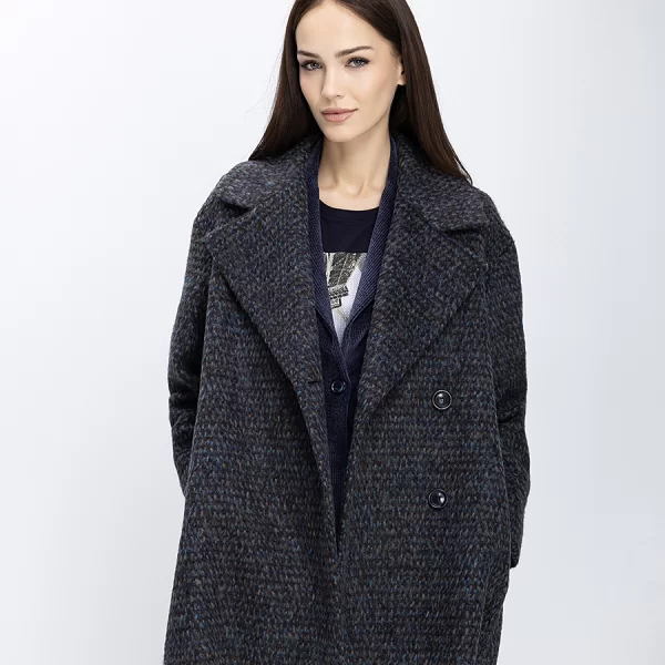 Laura Donini Γυναικείο Παλτό Σταυρωτό Με Υφή Tweed Relaxed Fit