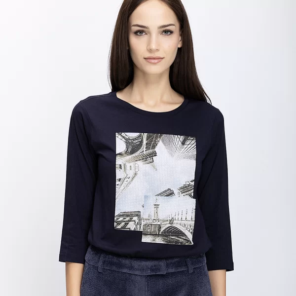 Monari Monari Γυναικείο T-Shirt Με Print Και Μανίκια 3/4