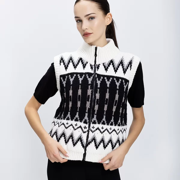 PHO Firenze Pho Firenze Γυναικείο Πλεκτό Γιλέκο Με Φερμουάρ Και Ζακάρ Σχέδιο