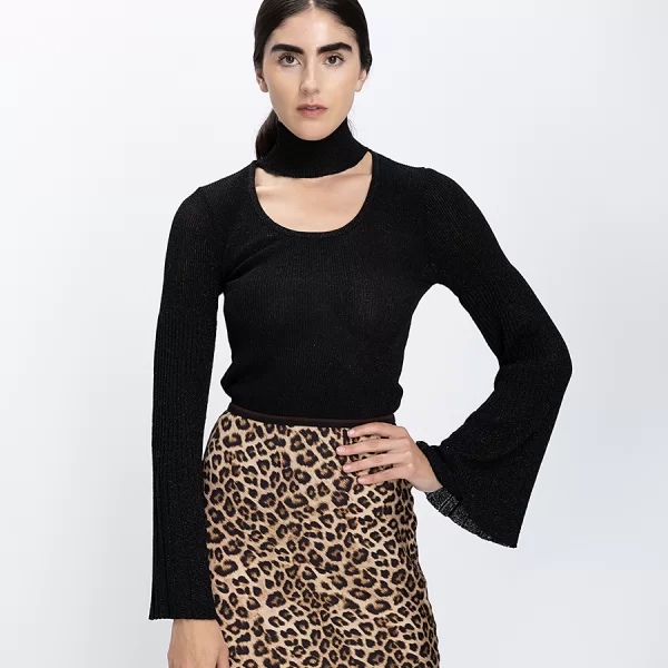 Luckylu Γυναικεία Μπλούζα Μεταλλιζέ Με Cut Out Λαιμόκοψη