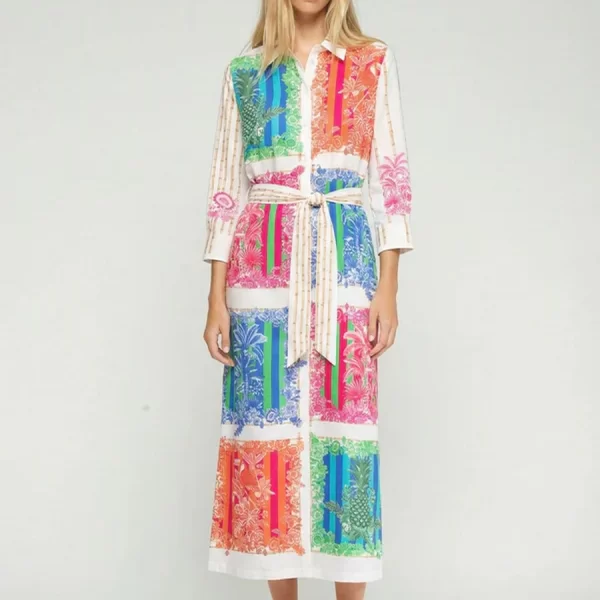 VILAGALLO Vilagallo Γυναικείο Φόρεμα Πουκαμισοφόρεμα Bamboo Print Three Quarter Sleeve Regular Fit