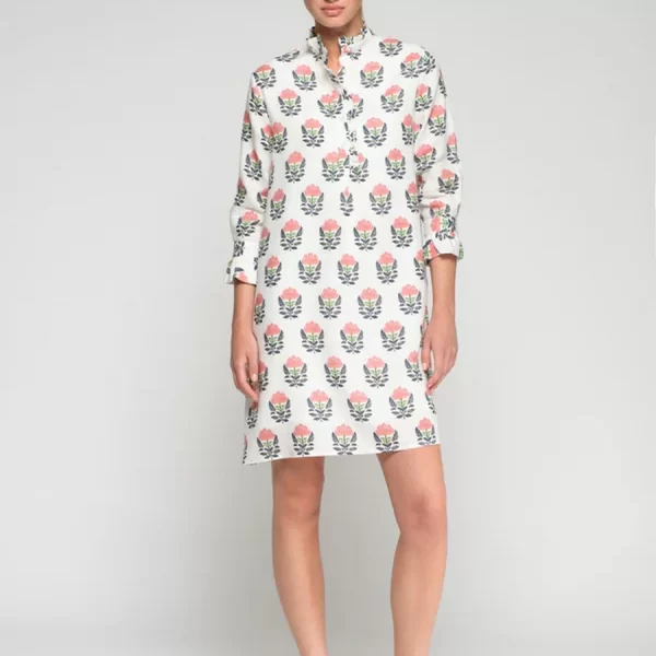 VILAGALLO Vilagallo Γυναικείο Λινό Φόρεμα Floral Print Three Quarter Sleeve Regular Fit