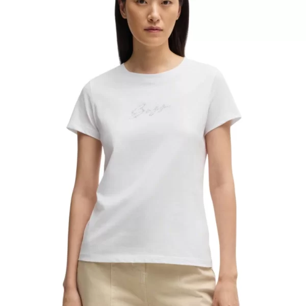 Boss Boss Γυναικείο T-Shirt Βαμβακερό Regular Fit Με Strass Logo