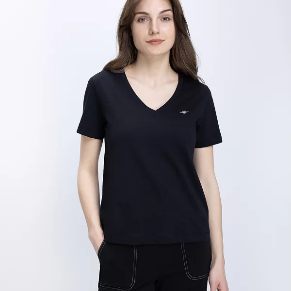 GANT Gant Γυναικεία Μπλούζα V Neck Regular Fit Βαμβακερή