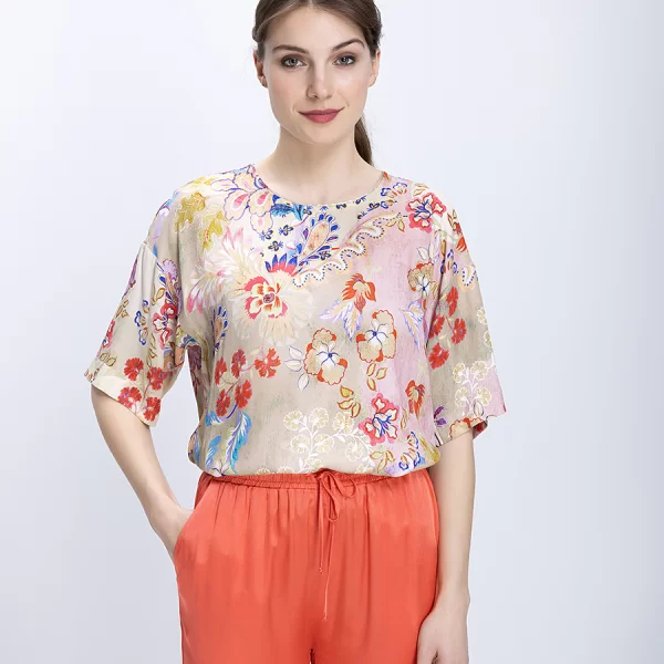 ELENA MIRÒ Elena Miro Γυναικεία Μπλούζα Floral Print Με Κοντό Μανίκι Regular Fit