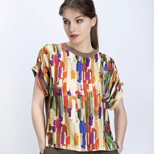 ELENA MIRÒ Elena Miro Γυναικεία Μπλούζα Abstract Print Με Κοντό Μανίκι Regular Fit