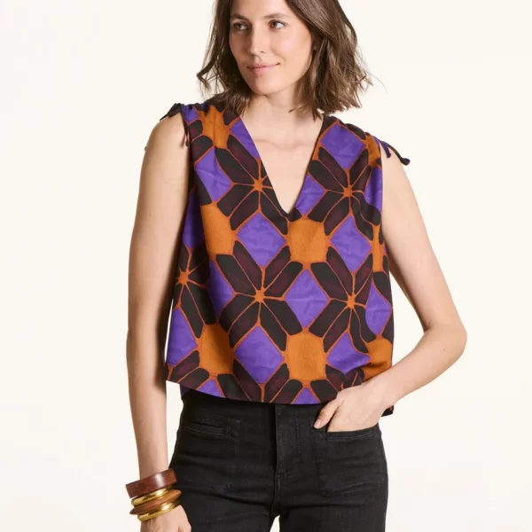 La Fee Maraboutee Γυναικείο Αμάνικο Top Με Ethnic Print Και V Neckline Regular Fit