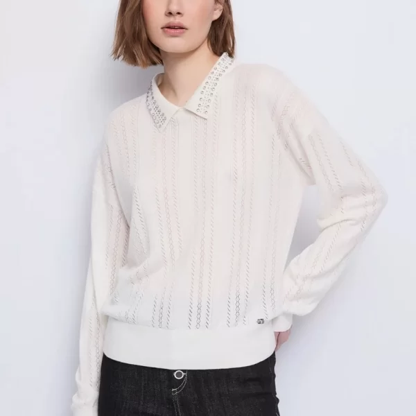Gaudi Gaudi Γυναικεία Πλεκτή Μπλούζα Με Γιακά Και Στρας