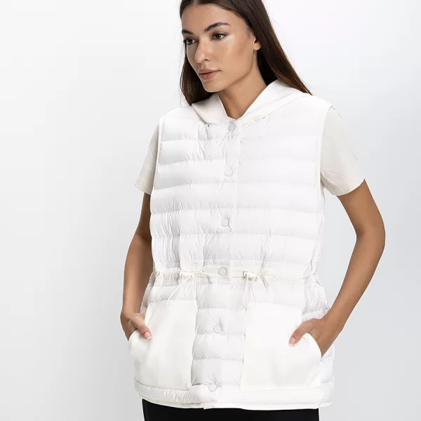 BOSS Λευκό Αμάνικο Puffer Μπουφάν με Κουκούλα