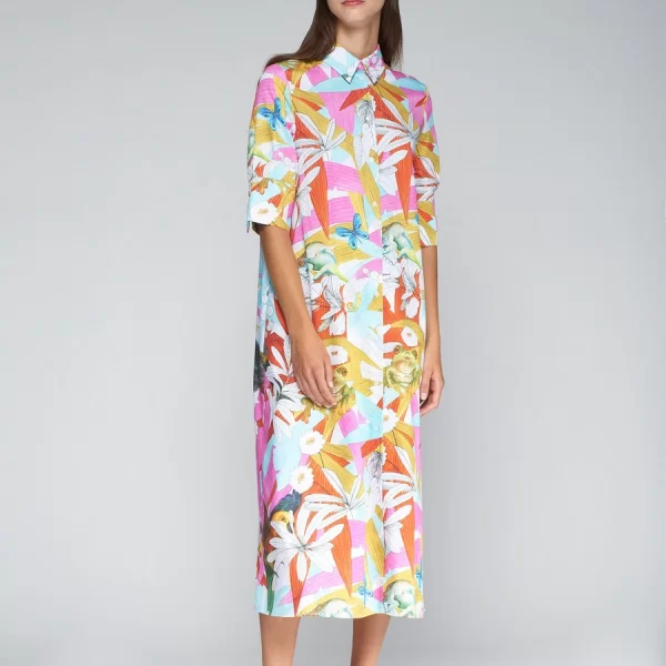 VILAGALLO Vilagallo Γυναικείο Σεμιζιέ Φόρεμα Βαμβακερό με Jungle Print Regular Fit σε Εμπριμέ