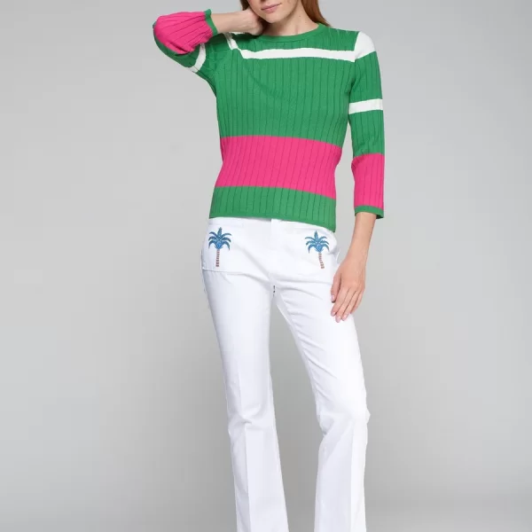 VILAGALLO Vilagallo Γυναικείο Παντελόνι Flared Βαμβακερό με Κέντημα σε Λευκό