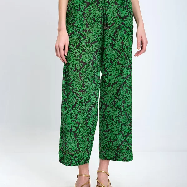 Maliparmi Γυναικείο Παντελόνι Wide Leg Βαμβακερό Με Πράσινο Μοτίβο