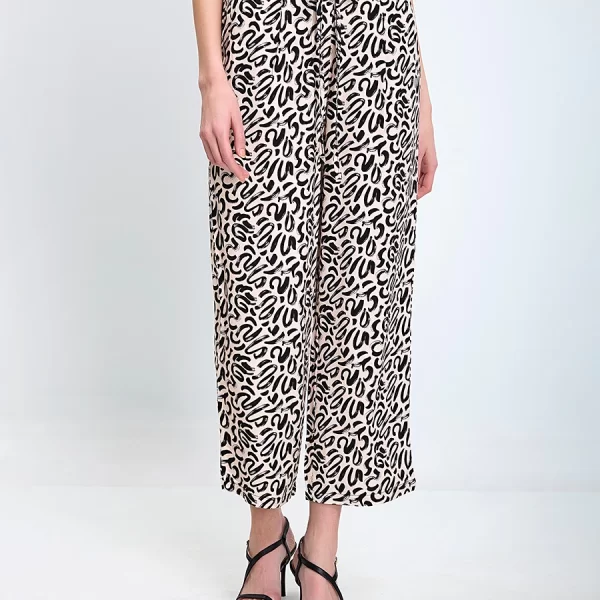 Clarina Γυναικείο Παντελόνι Wide Leg Με Animal Print Και Κορδόνι