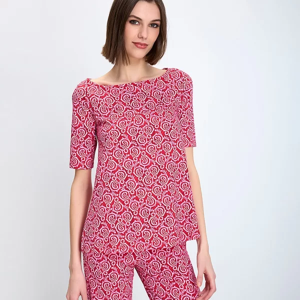 Maliparmi Γυναικείο Μπλουζάκι Slim Fit Με Στρογγυλή Λαιμόκοψη Και Μοτίβο