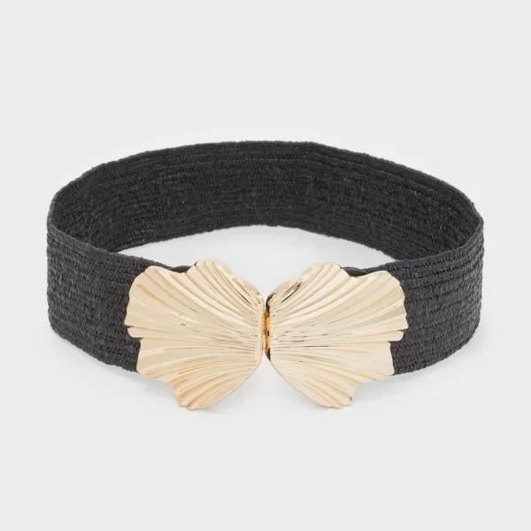 Nali Nali Γυναικεία Ελαστική Ζώνη Ψάθινη με Αγκράφα Πεταλούδα σε Μαύρο