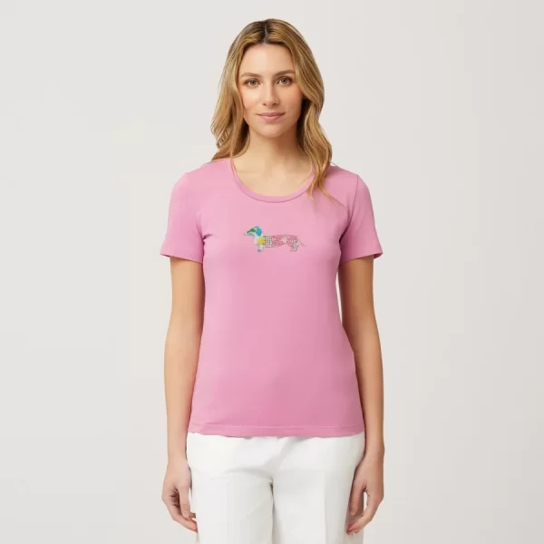 HARMONT & BLAINE Harmont & Blaine Γυναικείο T-Shirt με Λογότυπο από Strass Slim Fit σε Ροζ