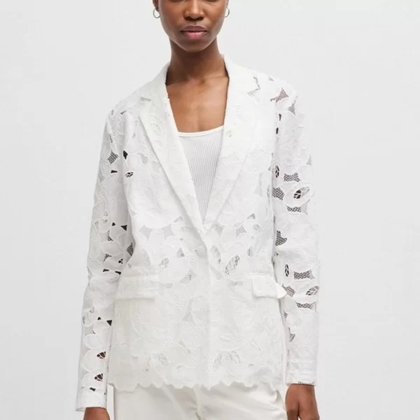 Boss Γυναικείο Σακάκι Blazer με Κέντημα Regular Fit σε Λευκό