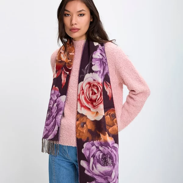 Clarina Γυναικείο Κασκόλ με Floral Print και Κρόσσια