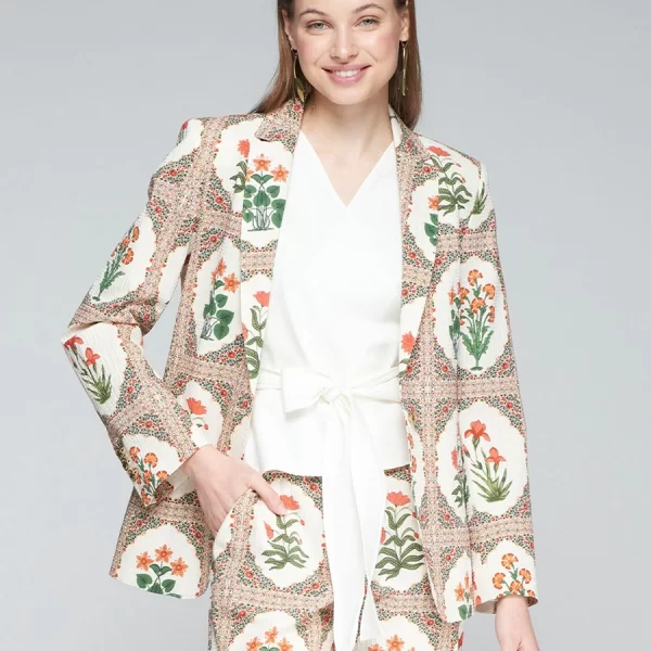 VILAGALLO Vilagallo Γυναικείο Σακάκι Regular Fit Seersucker Floral Εκτύπωση