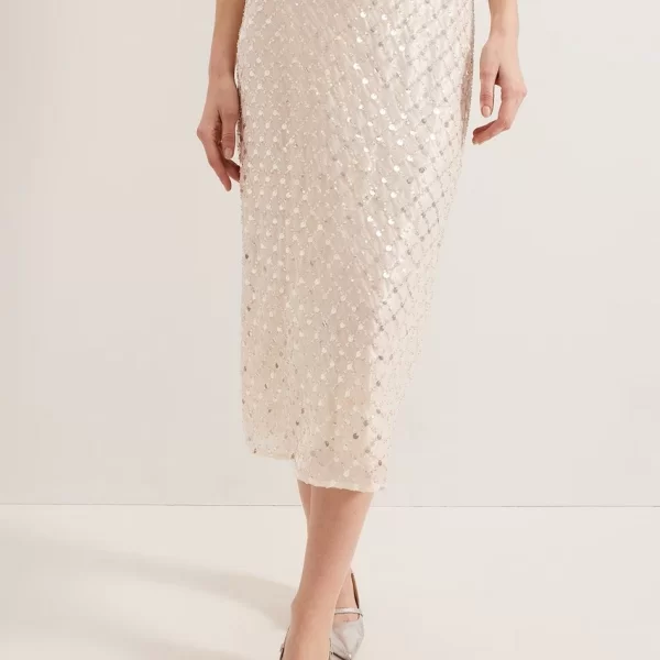 Phase Eight Γυναικεία Midi Φούστα Pencil με Παγιέτες Regular Fit σε Εκρού