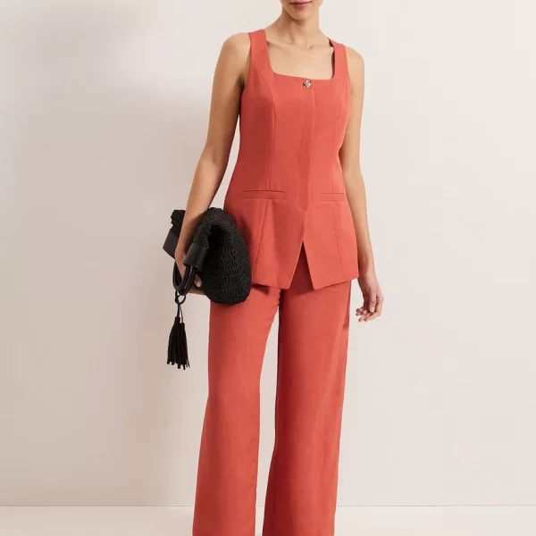 Phase Eight Phase Eight Γυναικείο Λινό Γιλέκο/Τοπ με Τετράγωνη Λαιμόκοψη Regular Fit σε Κεραμιδί