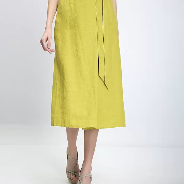 In Linea Firenze Γυναικεία Φούστα Regular Fit Λινή Με Ζώνη Λάιμ