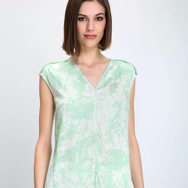 Boss Γυναικείο Τοπ Regular Fit Από Μετάξι Με Ελαστικότητα Και V Λαιμόκοψη Με Πράσινο Μοτίβο