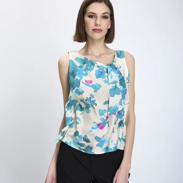 Penny Black Penny Black Γυναικείο Τοπ Αμάνικο Κανονική Γραμμή Πολυεστέρας Με Φλοράλ Βολάν Μπλε