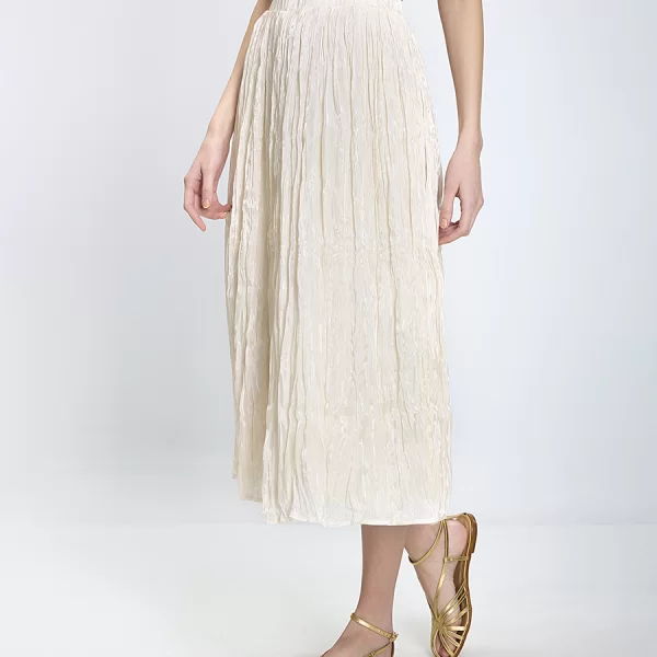 EsQualo EsQualo Γυναικεία Φούστα Κανονική Γραμμή Πολυεστέρας Πλισέ Με Σατινέ Υφή Εκρού