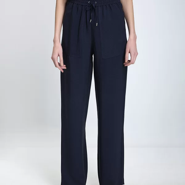 Boss Boss Γυναικείο Παντελόνι Κανονική Γραμμή Βισκόζη Με Ελαστική Μέση Μπλε