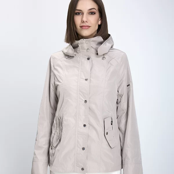 Clarina Γυναικείο Μπουφάν Κανονική Γραμμή Πολυεστέρας Με Κουκούλα Μπεζ