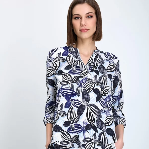 GERRY WEBER Gerry Weber Γυναικείο Πουκάμισο Κανονική Γραμμή Λινό Με Φλοράλ Μοτίβο Μπλε