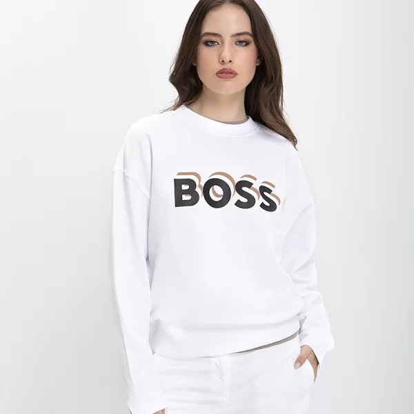 Boss Boss Μπλούζα Αθλητική Cotton Terry σε Λευκό