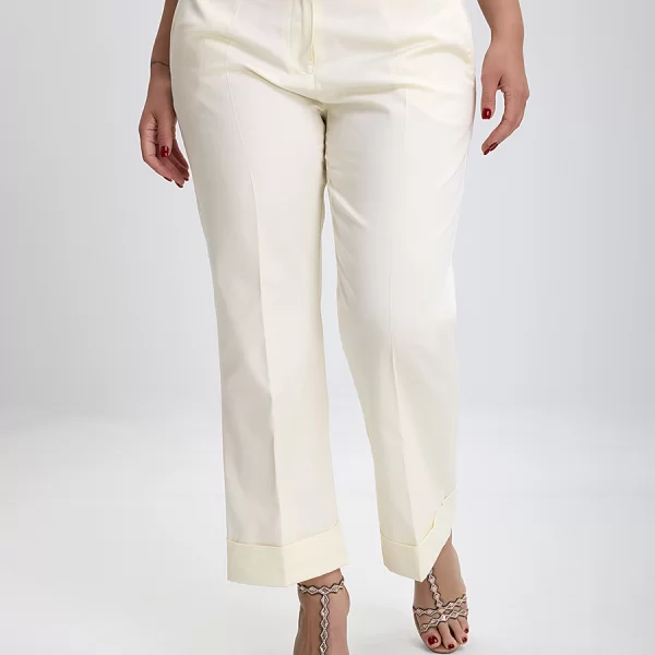 Luisa Viola PLUS SIZE - Παντελόνι με Σατέν Κόψιμο σε Εκρού