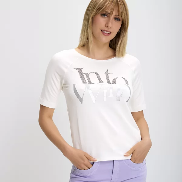 Monari Monari T-Shirt με Strass σε Ivory