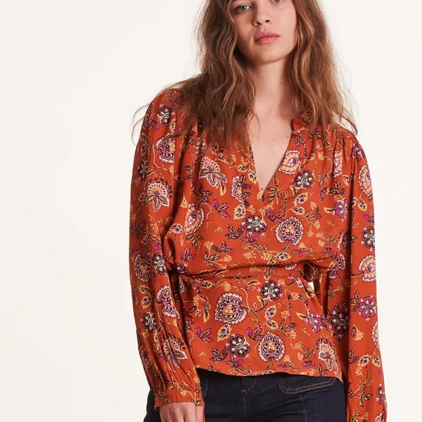 LA FEE MARABOUTEE La Fee Maraboutee Γυναικεία Μπλούζα Εμπριμέ Πορτοκαλί 100% Viscose