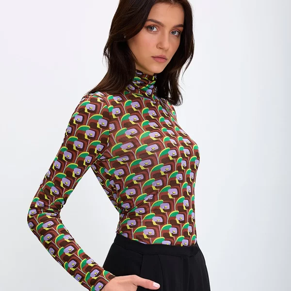 MALIPARMI Maliparmi Γυναικείο Ζιβάγκο Με Poppy Print 80% Modal 20% Μαλλί Καφέ Εμπριμέ