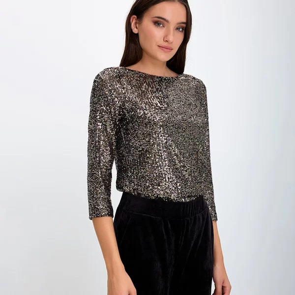 Laura Donini Γυναικεία Μπλούζα με Παγιέτες σε Μαύρο