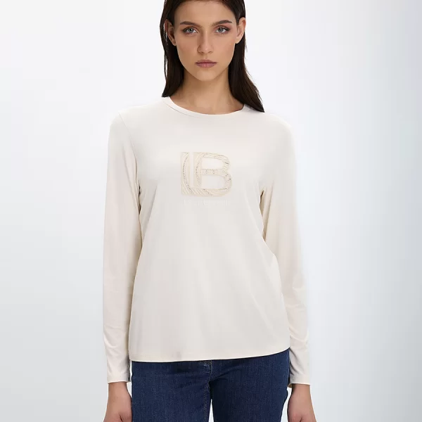 LAURA BIAGIOTTI Laura Biagotti Γυναικεία Μπλούζα με Κεντημένο Λογότυπο σε Εκρού