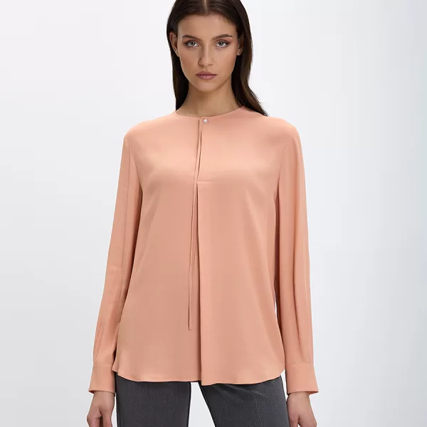 Diana D Γυναικείο Μπλουζάκι Λαιμόκοψη Χαλαρή Γραμμή Με Σχέδιο Πιέτας Ροζ