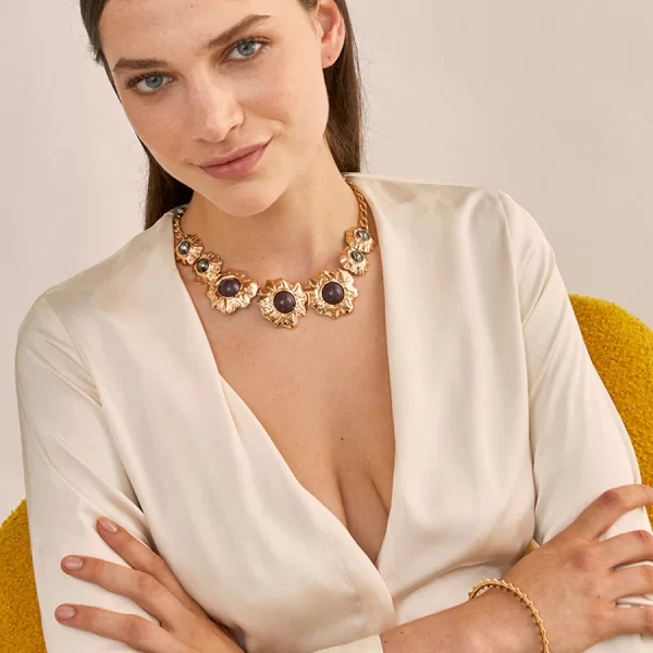 Laura Donini Χειροποίητο Κολιέ Choker με Σχέδιο Λουλούδι και Πέρλες