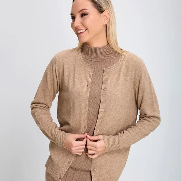 Clarina Γυναικεία Πλεκτή Ζακέτα με Κουμπιά Regular Fit Μπεζ