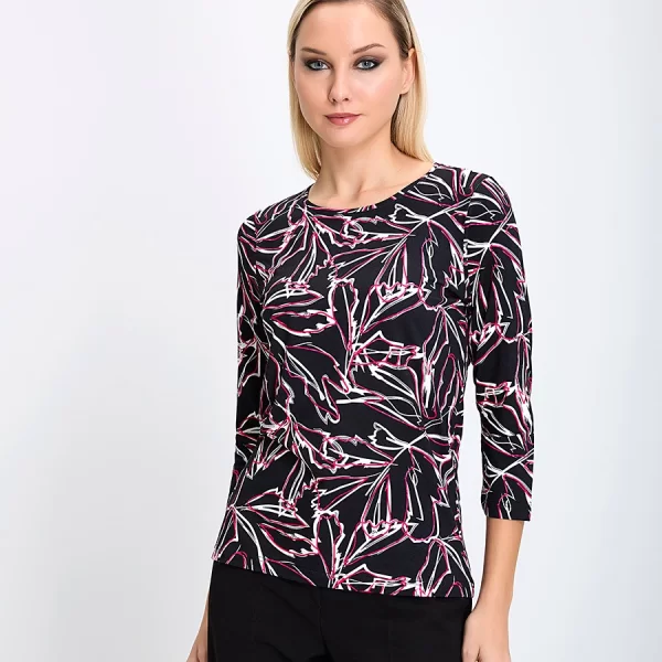 Clarina Γυναικεία Μπλούζα Ecovero Lenzing (Οικολογική Ίνα) με Στρογγυλή Λαιμόκοψη Εμπριμέ