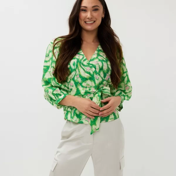 EsQualo Γυναικεία Μπλούζα Κρουαζέ Floral Regular Fit σε Πράσινο