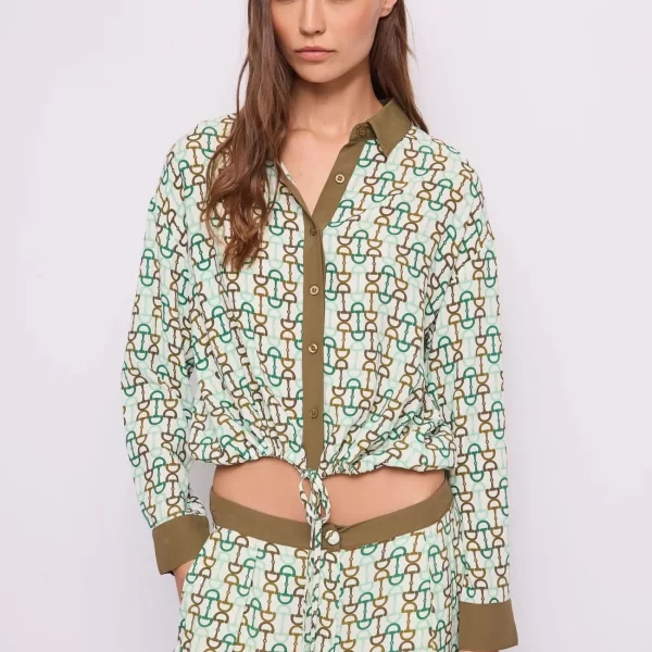 Gaudi Gaudi Γυναικείο Πουκάμισο Με Γεωμετρικό Print Και Δέσιμο Στο Τελείωμα