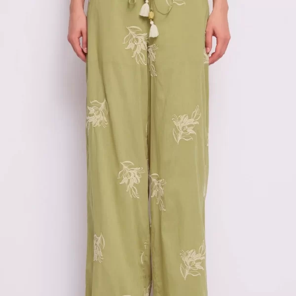 Gaudi Γυναικείο Παντελόνι Βαμβακερή Μουσελίνα Με Κέντημα Και Κορδόνι Στη Μέση