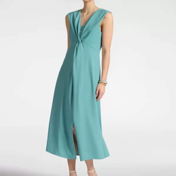 Elena Miro Γυναικείο Φόρεμα Midi A Line Με Draped Knot Μπροστά Και V Λαιμόκοψη