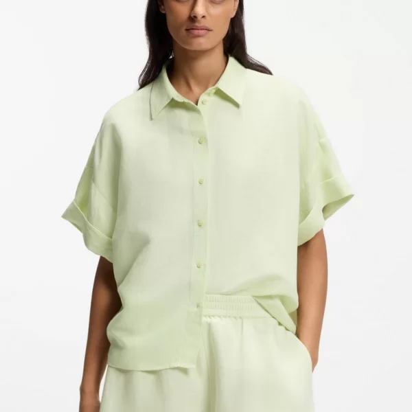 Boss Boss Γυναικείο Πουκάμισο Regular Fit Με Ρεβέρ Μανίκια Και Κεντημένο Logo